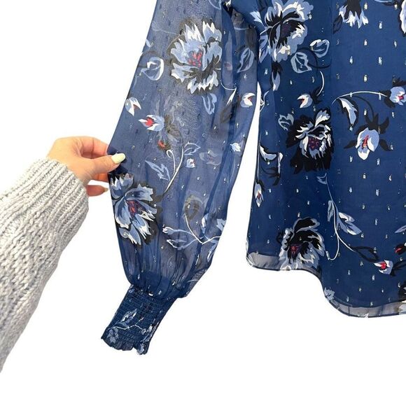 White House Black Market Donatella & Ecru Floral Chiffon Ruffled Top - Picture 7 of 7